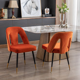 Contemporary Velvet Upholstered Dining Chair with Nailheads and Gold Tipped Black Metal Legs (Set of 2) - Orange